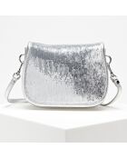 Petit sac bandoulière  en Cuir sequins  Mini Florence argenté - 19x14x7 cm